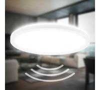 B.K.Licht - Plafoniera a LED con sensore di movimento, piatta, protezione dagli spruzzi d'acqua IP44, plafoniera a LED, pannello LED, lampada da bagno, cucina, lampada per ambienti umidi, 24 x 3 cm