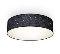 B.K.Licht Plafoniera in tessuto nero con effetto a stelline, attacco per 2 lampadine E27 non incluse, Lampada da soffitto rotonda diametro 38cm, Lampadario moderno per salotto o camera da letto IP20