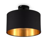 B.K.Licht Plafoniera in tessuto nero e oro all'interno, lampadina E27 non inclusa, diametro 30cm, Lampadario vintage industriale, lampada da soffitto elegante per salotto o camera da letto IP20