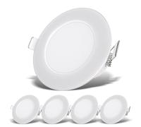 B.K.Licht - Set di 5 faretti LED da incasso bagno piatti, IP65, colore luce bianca neutra, dimensione del foro 68 mm, faretti LED, faretto da incasso, plafoniera bagno, 86 x 30 mm, bianco