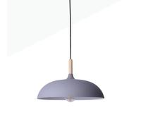 B·LED BARCELONA Lampada a Sospensione Rotonda MELA, Stile Nordico Minimalista e Moderno, Metallo e Legno Naturale con Paralume Grigio, Ideale per Soggiorno, Sala da Pranzo o Camera