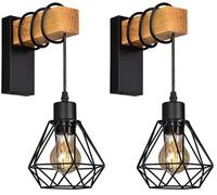 B·LED BARCELONA LED Applique a gabbia nordica RODEN - Legno e metallo (Confezione da 2)