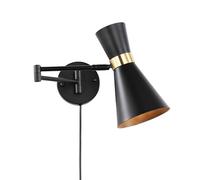 B·LED BARCELONA LED Applique da Parete Camera da Letto Articolata Nera Dorata Vintage Retro Lettura Letto - Lampada da Parete Interna con Braccio Estensibile e Paralume Orientabile, Alluminio E27