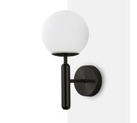 B·LED BARCELONA LED Applique da parete sfera di vetro bianca moderna con supporto nero e attacco E14 per camera da letto soggiorno corridoio LD1004-N