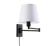 B·LED BARCELONA LED BarcelonaLED Lampada da parete a braccio articolato nero nordico moderno con cavo e interruttore Paralume in tessuto bianco Presa E27 per camera da letto Comodino Hotel