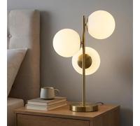 B·LED BARCELONA LED Lampada da tavolo ROM con tripla sfera in vetro opalino Ø15 cm, design moderno in oro, compatibile con lampadine E27, ideale per soggiorno, camera da letto, scrivania