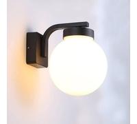 B·LED BARCELONA LED Applique da parete esterno IP44 moderna lanterna alluminio nero vintage diffusore globo bianco 20 cm e attacco E27 per terrazza patio giardino interno