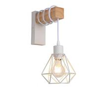 B·LED BARCELONA LED LedApplique da parete vintage in design industriale, lampada retrò in acciaio e legno, colore bianco, marrone, attacco E27 (LM133-B-Y)
