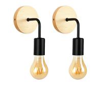 B·LED BARCELONA LED PACK 2. Lampada da parete vintage “Morgan” - Legno e metallo - Portalampada E27 (lampadina non inclusa) - Nero - Design retrò moderno