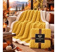 B O S A L O N I HOME Element King Plaid Collection - Plaid XXL 230x200 cm - Coperta Super Morbida in Microfibra Premium - Coperta da Divano e Letto (Giallo Ambra)
