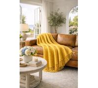 B O S A L O N I HOME Plaid coperta arredo 127x172 cm - Leggera e morbida - Per divano e poltrona - Stile elegante primavera estate - (Giallo Senape)