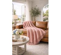 B O S A L O N I HOME Plaid coperta arredo 127x172 cm - Leggera e morbida - Per divano e poltrona - Stile elegante primavera estate - (Rosa Antico)