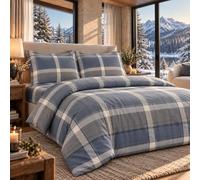 B O S A L O N I HOME Set Copripiumino Matrimoniale 4 Pezzi Tartan Collection, Copripiumino 220x230 con Lenzuolo con Angoli 160x200+35 e 2 Federe 50x80, Microfibra Morbida Premium - Tartan Grigio/Blu