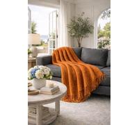 B O S A L O N I Plaid coperta arredo 127x172 cm - Leggera e morbida - Per divano e poltrona - Stile elegante primavera estate HOME (Ruggine)