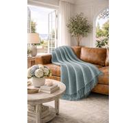 B O S A L O N I Plaid coperta arredo 127x172 cm - Leggera e morbida - Per divano e poltrona - Stile elegante primavera estate HOME (Azzurro)