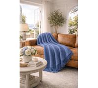 B O S A L O N I Plaid coperta arredo 127x172 cm - Leggera e morbida - Per divano e poltrona - Stile elegante primavera estate HOME (Blu)