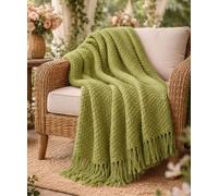 B O S A L O N I Plaid coperta arredo 127x172 cm - Leggera e morbida - Per divano e poltrona - Stile elegante primavera estate HOME (Verde)