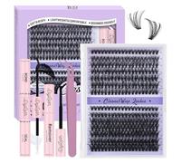 B&Q ClassicWisp - Set di extension per ciglia - 280 pezzi, con bond+sigillante + remover, pinzette e spazzola, 40D + 50D naturali morbide ciglia finte 8 - 16 Mix, Black Lash Clusters