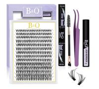 B&Q - Kit di ciglia singole a ciuffetti, 280 pezzi, curvatura a D, 40D, lunghezza mista, 9-16 mm, extension per ciglia fai da te, con applicatori per rimuovere colla e colla per ciglia