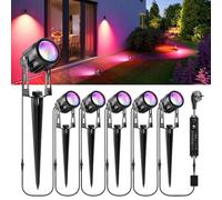 B-rigt 6er RGB Lampada da Giardino Esterno, 21M Lampada da Giardino con Terra, RGB Luce da Giardino Faretto da con Spina e Cavo, IP65 Impermeabili per Prato Terrazzo Cortile