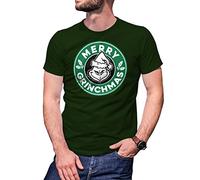 B&S Boutique Merry Grinchmas Grinch Inspired Horror Christmas Coffee T-Shirt Verde Militare da Uomo Size M
