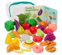 B. toys - Divertimento da buongustai - Set di libri da tavolo e cibo - 32 pezzi di cibo da gioco - Libro educativo per bambini e ragazzi - Secchio di stoccaggio con coperchio - 2 anni +