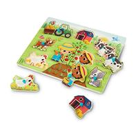 B. toys- Fattoria Wooden Peg Farm Puzzle for Toddlers, Kids - 8 Pieces - Barn, Animals, Farmers & More - 2 Years + - Peek & Explore-Barnyard, BX2210GZ