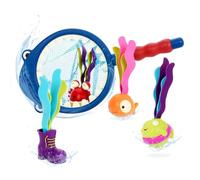 B. toys Finley, Set per Immersioni con retino a squalo | Set da 5 con retino a squalo e 4 accessori ponderati da recuperare in piscina; gioco acquatico per nuoto e tuffi; 3+ anni
