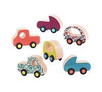 B. toys Free Wheee-Lees, veicoli in legno colorati | Set da 6 con 2 auto, 2 auto da corsa e 2 pick-up; facili da afferrare, scorrono bene e non graffiano il pavimento; 1+ anni