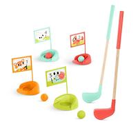 B. toys Hole-in-Fun, Set da Golf in Legno con Borsa | Set da 15 con 2 mazze, 4 palline, 4 buchette da putting, 4 bandiere numerate e borsa; per interni o esterni; 3+ anni
