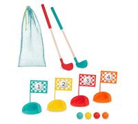 B. Toys Hole-in-Fun Set da Mini Golf per Bambini con Borsa, Set Golf | Set da 15 con 2 mazze in legno, 4 palline, 4 buchette, 4 bandiere numerate e borsa; per casa o all'aperto, Set Golf; 3+ anni