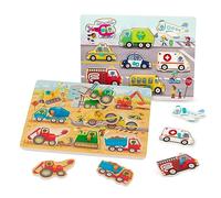 B. toys legno Peg 8 pezzi Puzzle per Toddlers, Kids - Cars, 2 Years + - Peek & Explore - Costruzioni Trucks & Vehicles, Multicolore, BX2356Z