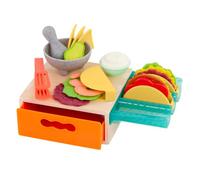 B. toys Mini Chef, set da gioco per taco con portataco in legno | Set da 21 pezzi con tacos e ripieni giocattolo, mortaio e pestello, portataco in legno e cassetto integrato, 3+ anni