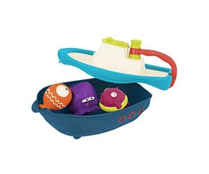 B. toys Off The Hook, barca giochi d'acqua per bagno e spiaggia | 1 grande barca con coperchio removibile, tazza polpo e 2 spruzzini a pesce; giochi d'acqua per bagno e spiaggia; 6+ mesi
