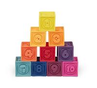 B. toys - One Two Squeeze Blocchi morbidi per bambini - Costruzioni educative dai 6 mesi con numeri, forme, animali e testure - 10 pezzi impilabili e colorati
