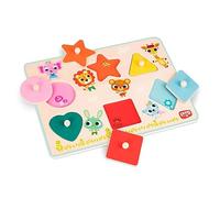 B. toys Puzzle a pioli in legno con forme e colori, Forma/Colore | Set da 7 con tavola e 6 forme colorate con pomelli facili da afferrare; puzzle di abbinamento in legno; 18+ mesi