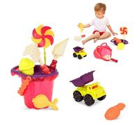 B. toys Sands Ahoy!, Set da Spiaggia con Secchiello e formine | Set da 9 con secchiello, paletta, rastrello, setaccio, mini camion, girandola e 3 formine per la sabbia, 18+ mesi