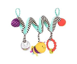 B. toys Wiggle Wrap, Spirale attività con 3 Giochi appesi | Spirale da avvolgere per passeggino, culla e seggiolino auto con ape morbida, sonaglio con perline e anello da dentizione