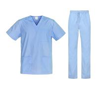 B-well Cesare Uniforme Sanitaria Donna e Uomo Unisex Set con Camice e Pantalone, blu, 4XL
