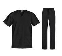 B-well Cesare Uniforme Sanitaria Donna e Uomo Unisex Set con Camice e Pantalone, nero, XS
