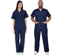 B-well Colombo Divisa Sanitaria Donna e Uomo | Uniforme Sanitaria Donna e Uomo Unisex Set con Casacca e Pantalone | Divise Sanitarie Blu XXXL