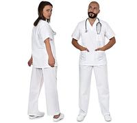 B-well Colombo Divisa Sanitaria Donna e Uomo | Uniforme Sanitaria Donna e Uomo Unisex Set con Casacca e Pantalone | Divise Sanitarie bianco S