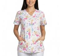B-well Isabella - Casacca Sanitaria da Donna con Elastano e Design, Manica Corta, Collo a V per Infermiere, Dentisti, Medici, Studenti e Veterinari, Sirene, XXXL