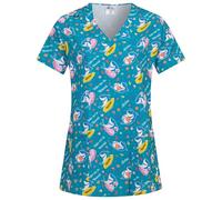B-well Isabella Casacca Sanitaria Donna con Motivo Divisa Infermiere da Donna Spandex Rich, Manica Corta, Scollo V, Hawaii, M