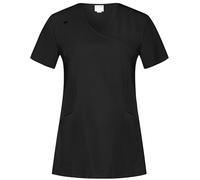 B-well Justina Kasacks - Casacca da donna per la cura degli anziani, a maniche corte, scollo a V, anti-rughe con elastico, Nero, XL