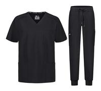 B-well MATTEO Divisa Sanitaria Uomo Elastica | Set con Casacca e Pantalone Jogger | Uniforme con Spandex, Nero, S