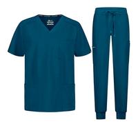 B-well MATTEO Divisa Sanitaria Uomo Elastica | Uniforme Sanitaria Uomo | Set con Casacca e Pantalone Jogger |Divise Sanitarie Uomo con Spandex, verde caraibico, L