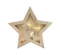 (B(Without Battery)) Nice Christmas Decor Light Star Tree Topper Pendant Wood Star Shaped Hanging Ornament for Xmas Holiday Wonderland Party
