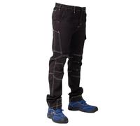 b x work Pantaloni da Lavoro Elasticizzati, Tasche Porta-Metro e Porta-Martello, Pantaloni da Lavoro Uomo Estivi con Tessuto Rinforzato, Nero, L