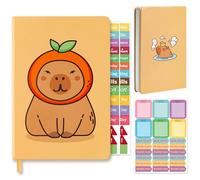 B1ykin Taccuino a righe con copertina rigida con adesivi per pianificatore, 196 pagine in pelle sintetica per scrivere, viaggi, affari, lavoro, scuola, università, prendere appunti (Capybara)